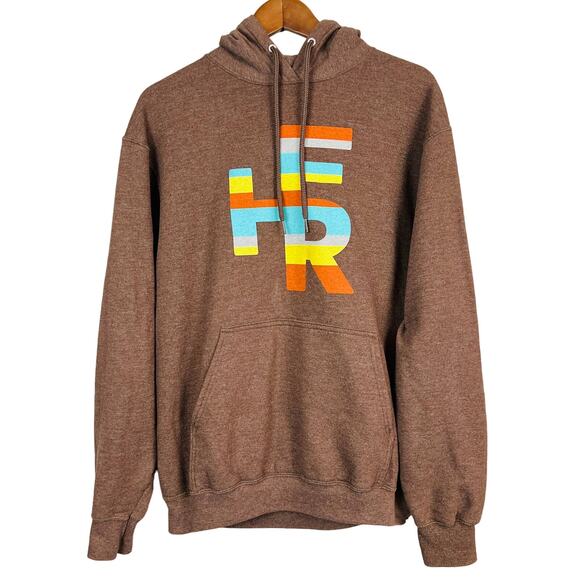 HER Retro Print Sweatshirt Pullover Pocket Hoodie Brown - M - Picture 1 of 5